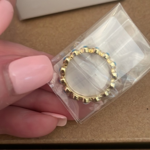 NWT Adornia 14K Gold Plated Imitation Turquoise Cabochon Eternity Ring jewelry - Picture 6 of 8
